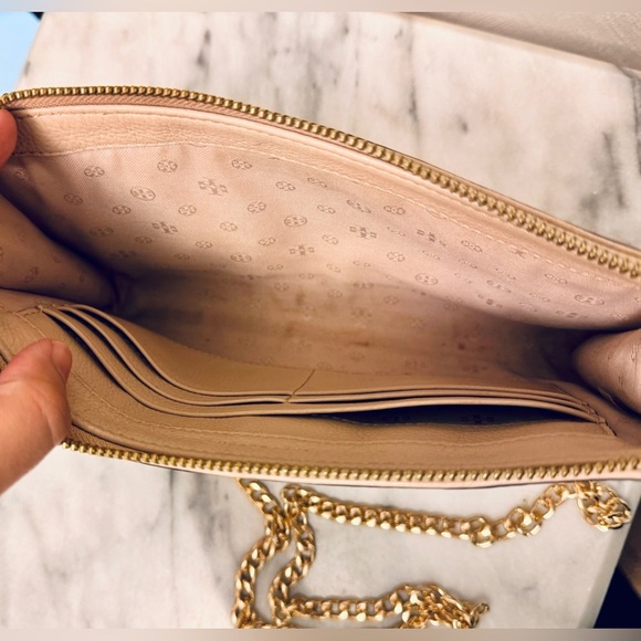 Tory Burch Crossbody Everly Mini Top Zip Gold Details Pink Leather - Picture 5 of 8